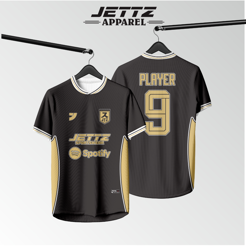 Jettz - Jersey Futsal Custom Full Printing Bahan Milano Setelan Warna Hitam Gold | Jersey Bola Bebas