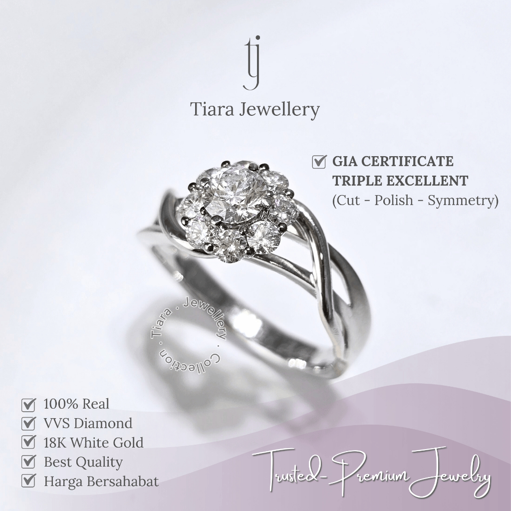 Tiara Jewellery - Special Design GIA Certified Triple Excellent VVS Diamond Women's Ring 18K White G