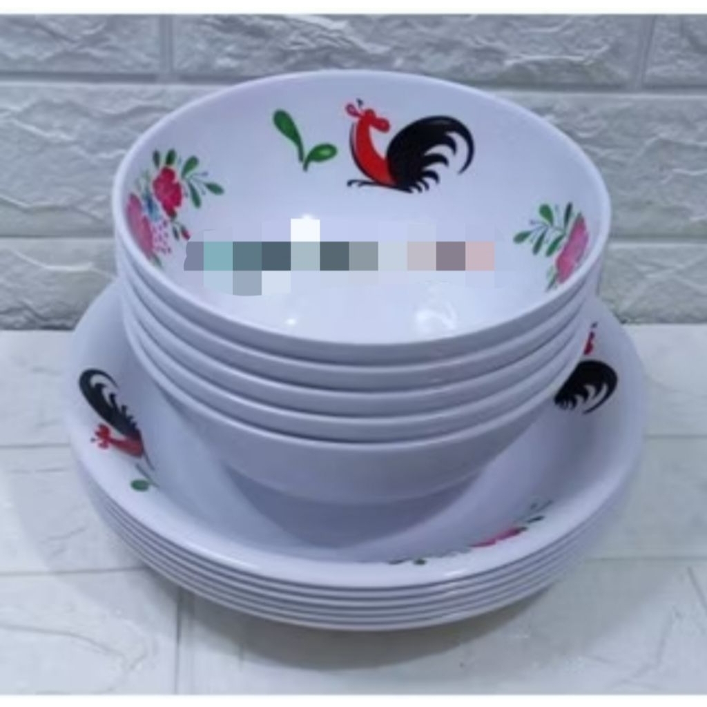 1 set mangkok + piring ayam jago