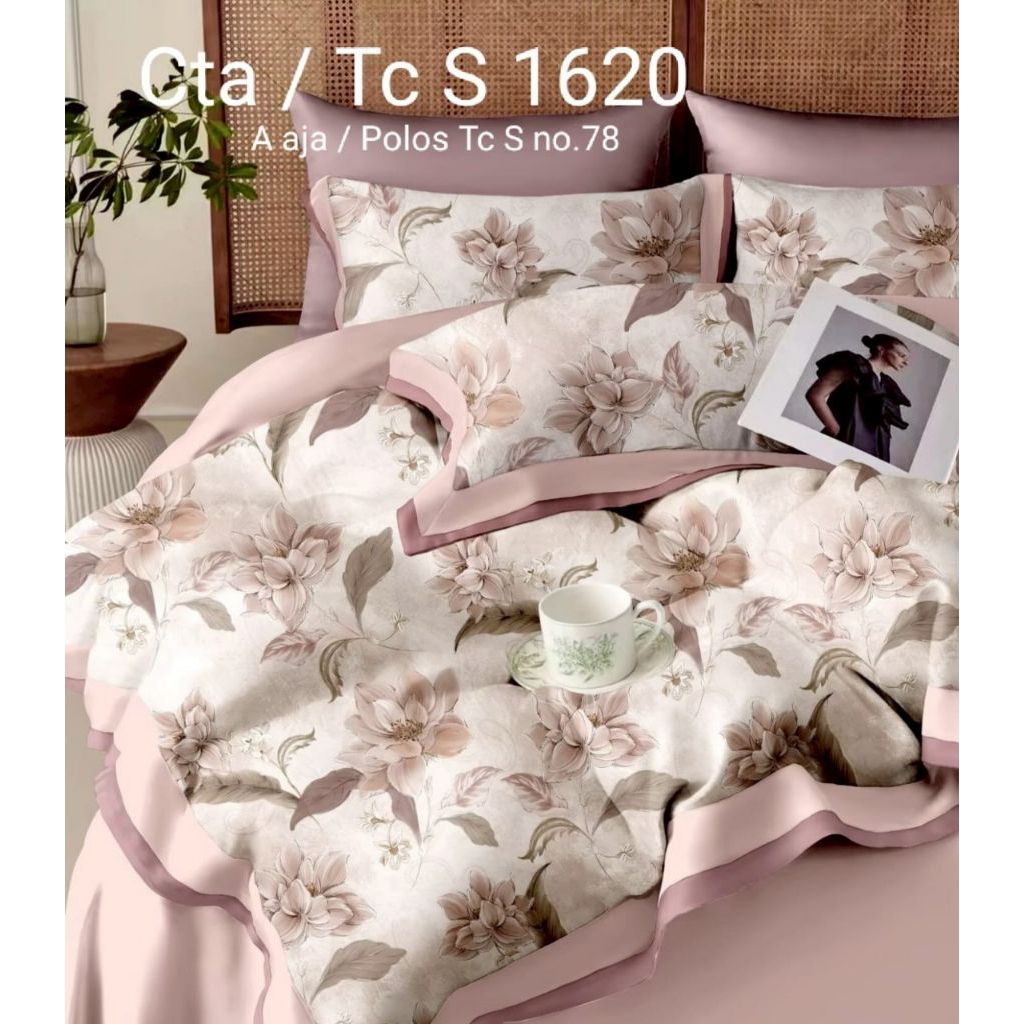 BEDCOVER + SPREI TENSEL SUTRA ORGANIK 60s MOTIF BUNGA MAWAR (FREE KARET ANTI GESER) ALLSIZE HOMEMADE