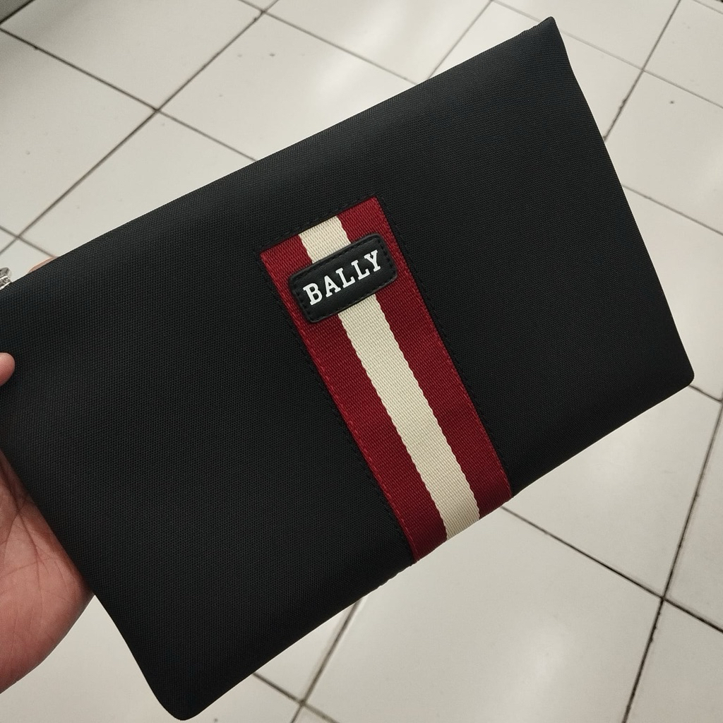 Clutch pria bally kanvas tas tangan