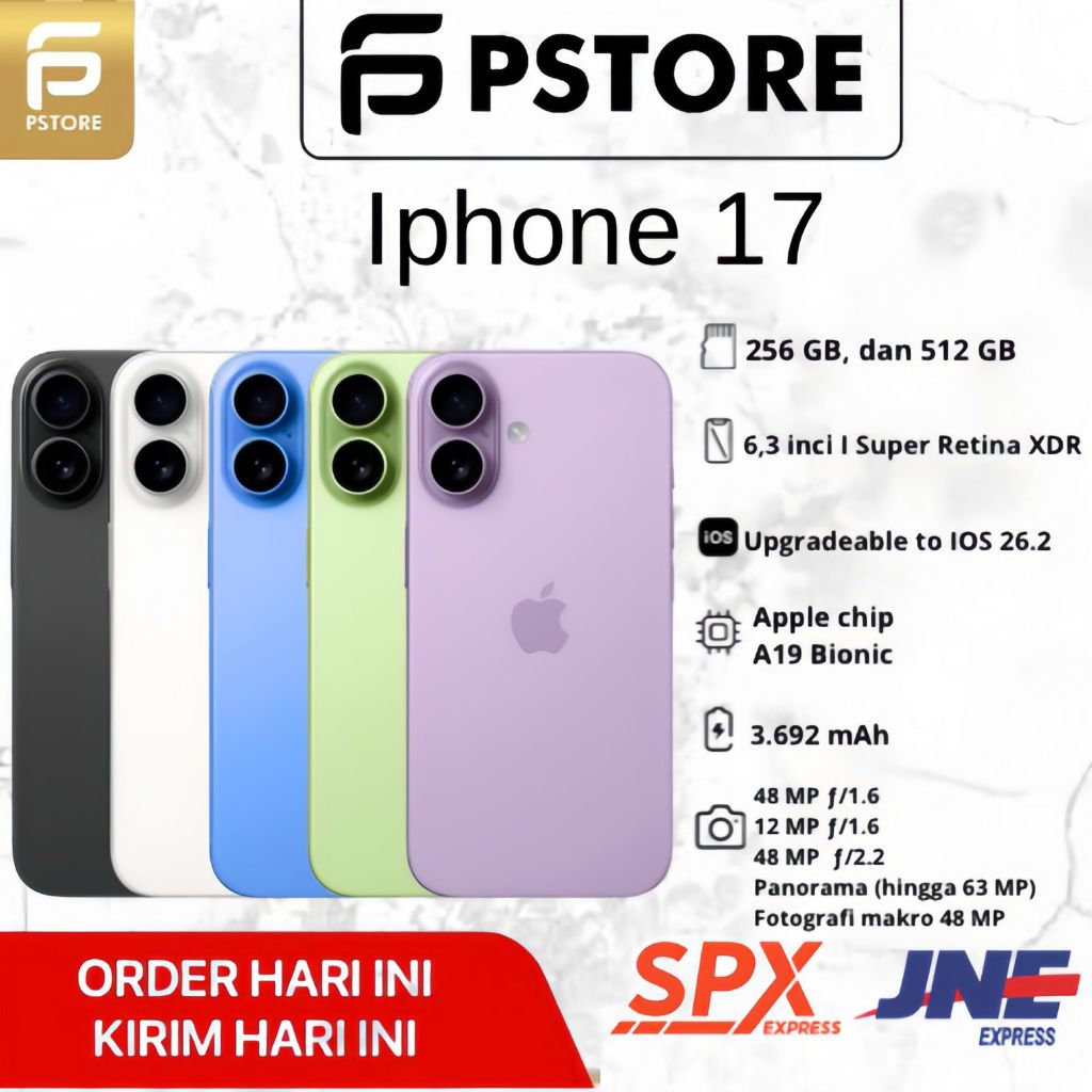 Pstore IPhone 17 Chipset A19 120hz 48MP Camera With Shutter Button - Garansi Resmi