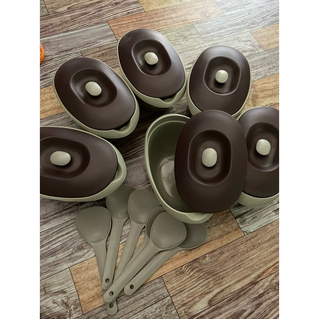 6 Pcs Wadah Saji Prasmanan Plastik Basi Set dengan Tutup - Desain Elegan dan Praktis