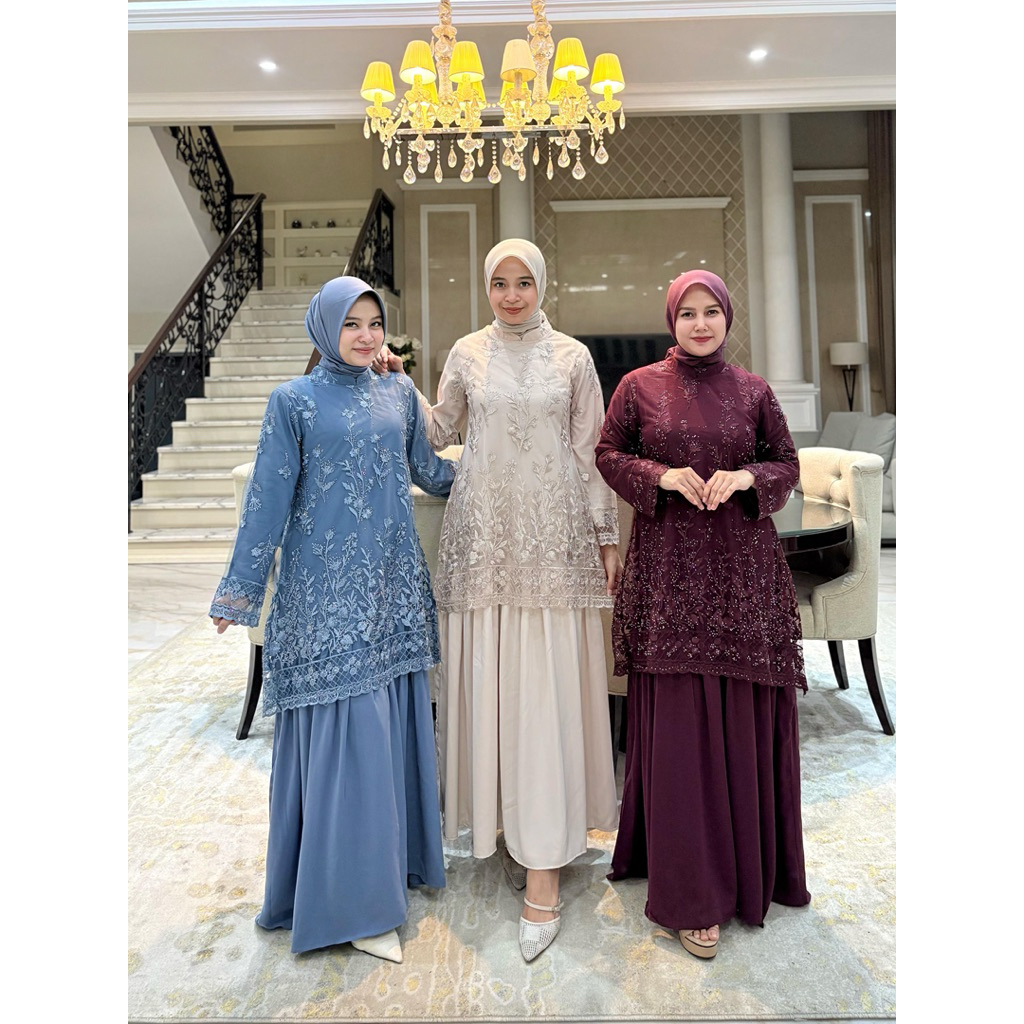 Gamis bahan tille bordir premium mix  armanisilk (model menyatu) ori By Edness Kayla