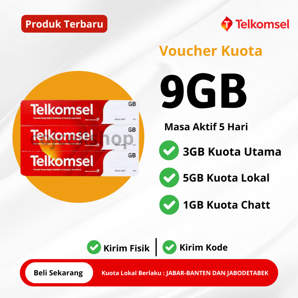 Voucher Kuota Internet Telkomsel 9GB - 5 Hari - Voucher Telkomsel 9GB 5 Hari Full 24 JAM - Voucher K