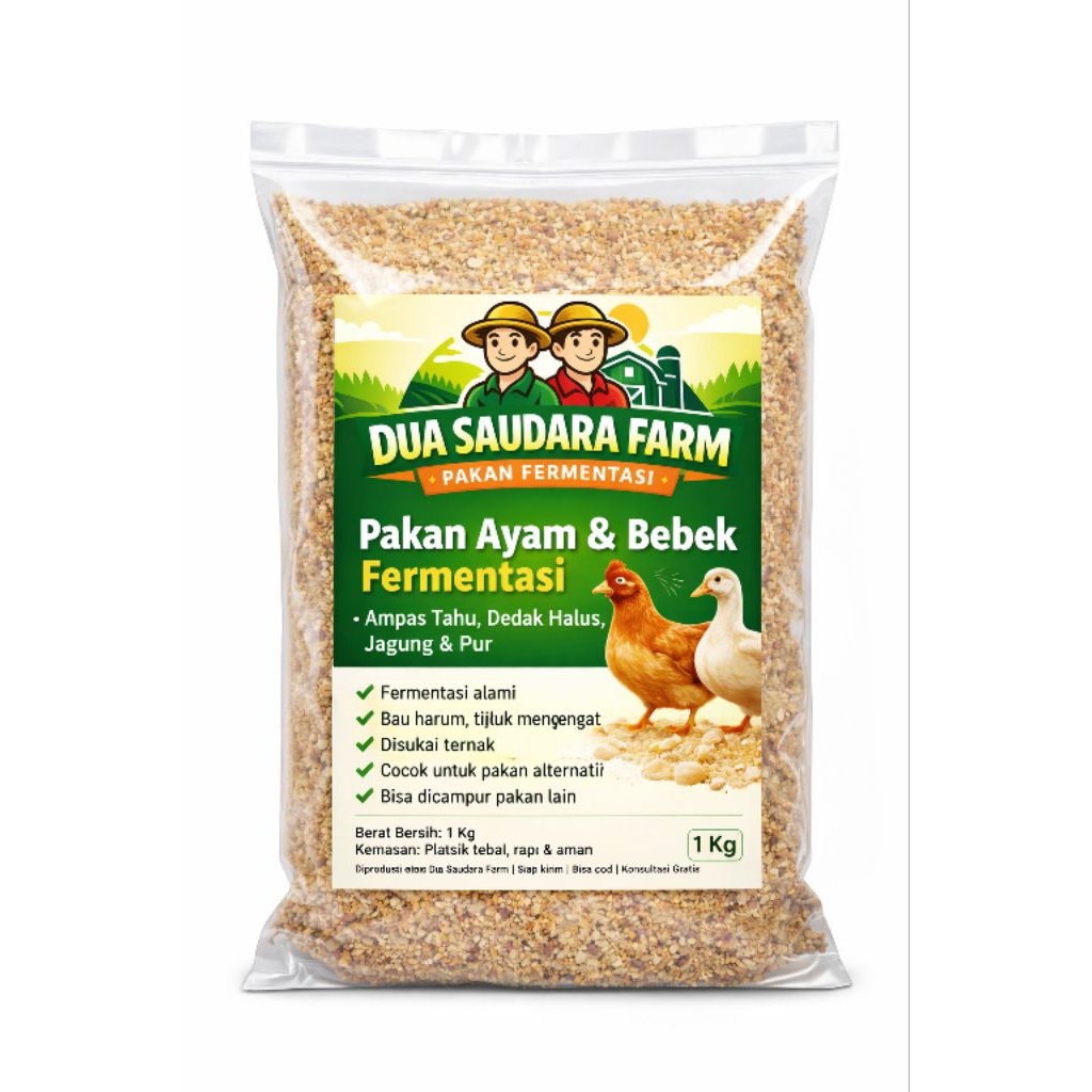 Pakan Ayam & Bebek Fermentasi 1 Kg – Ampas Tahu Dedak Jagung Pur