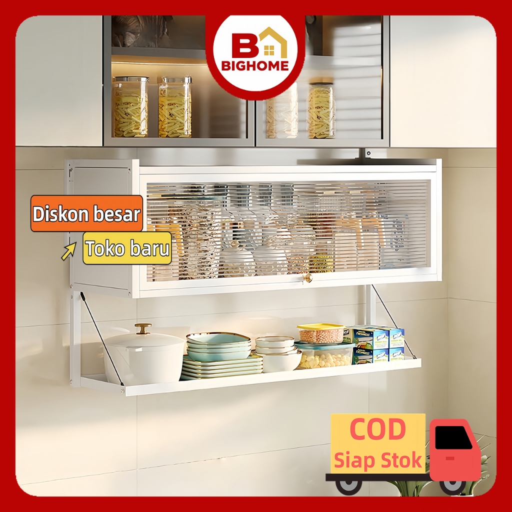 Bighome Lemari Dapur Gantung Rak Dinding Dapur Kabinet Dapur Atas Rak Bumbu Dapur Dinding Lemari