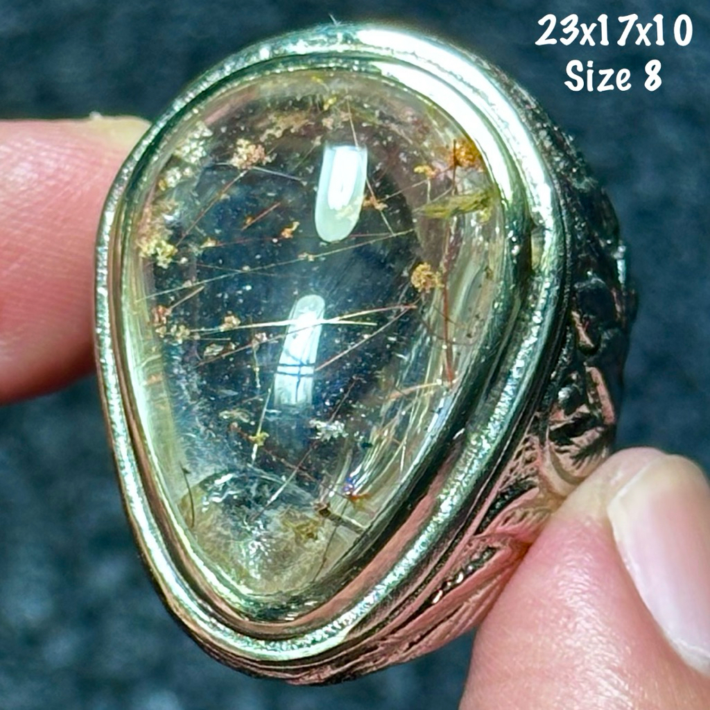 Cincin Batu Akik Natural Kecubung Rambut Emas Kembang Kristal (asli alam)