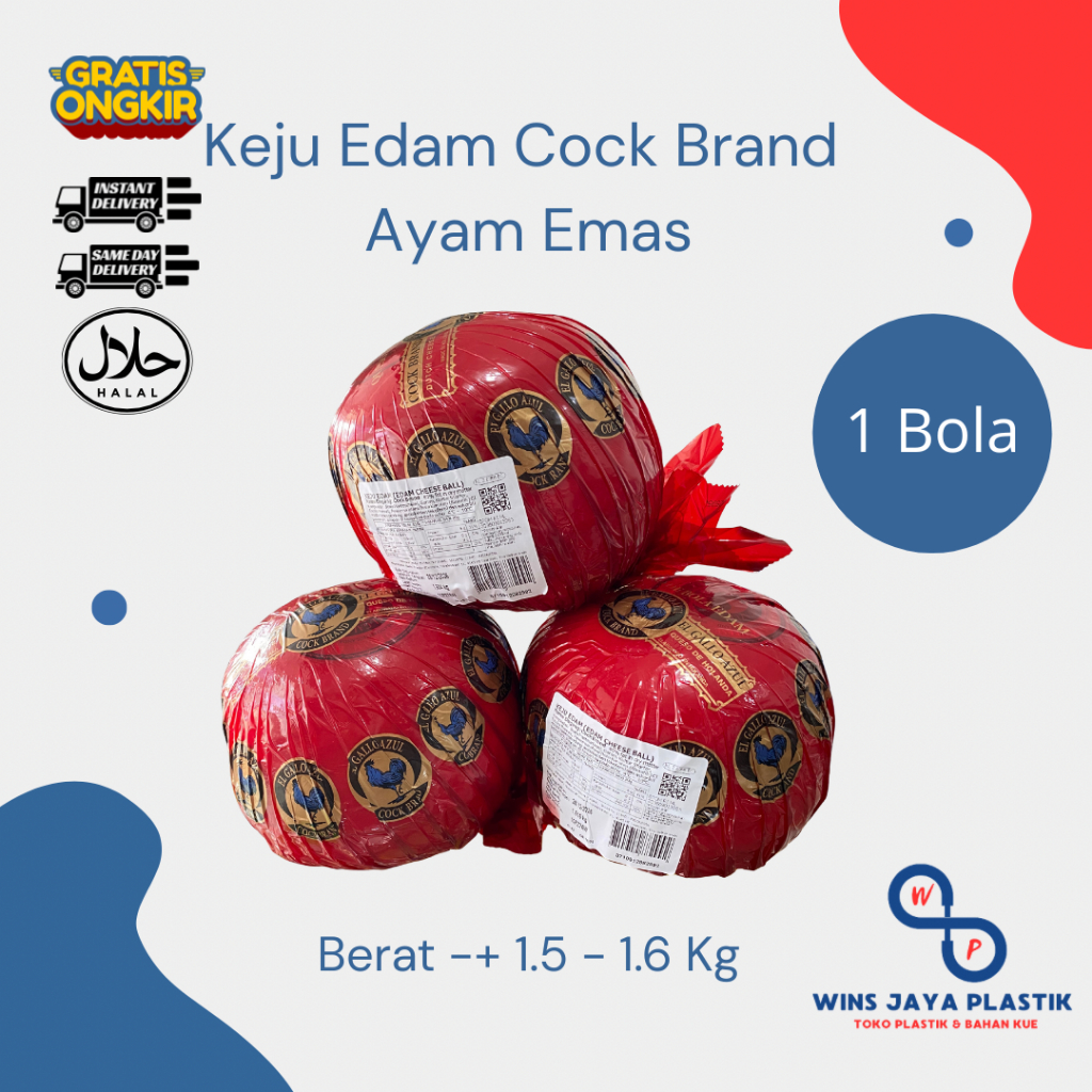 Keju Edam Ayam Emas -+1.65Kg | Keju Edam Cock Brand | Keju Bola Apel Bulat Edam