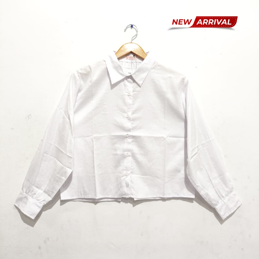 MAMM Blouse/Blus Wanita Polos Putih Crop Lengan Panjang 23830204M