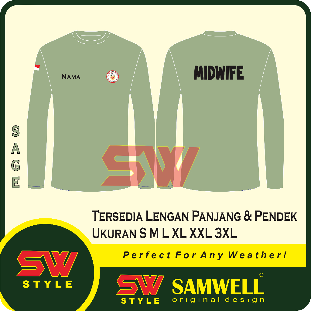 Kaos Bidan / Tshirt Kaos Midwife Tersedia Lengan Panjang Dan Pendek Free Nama