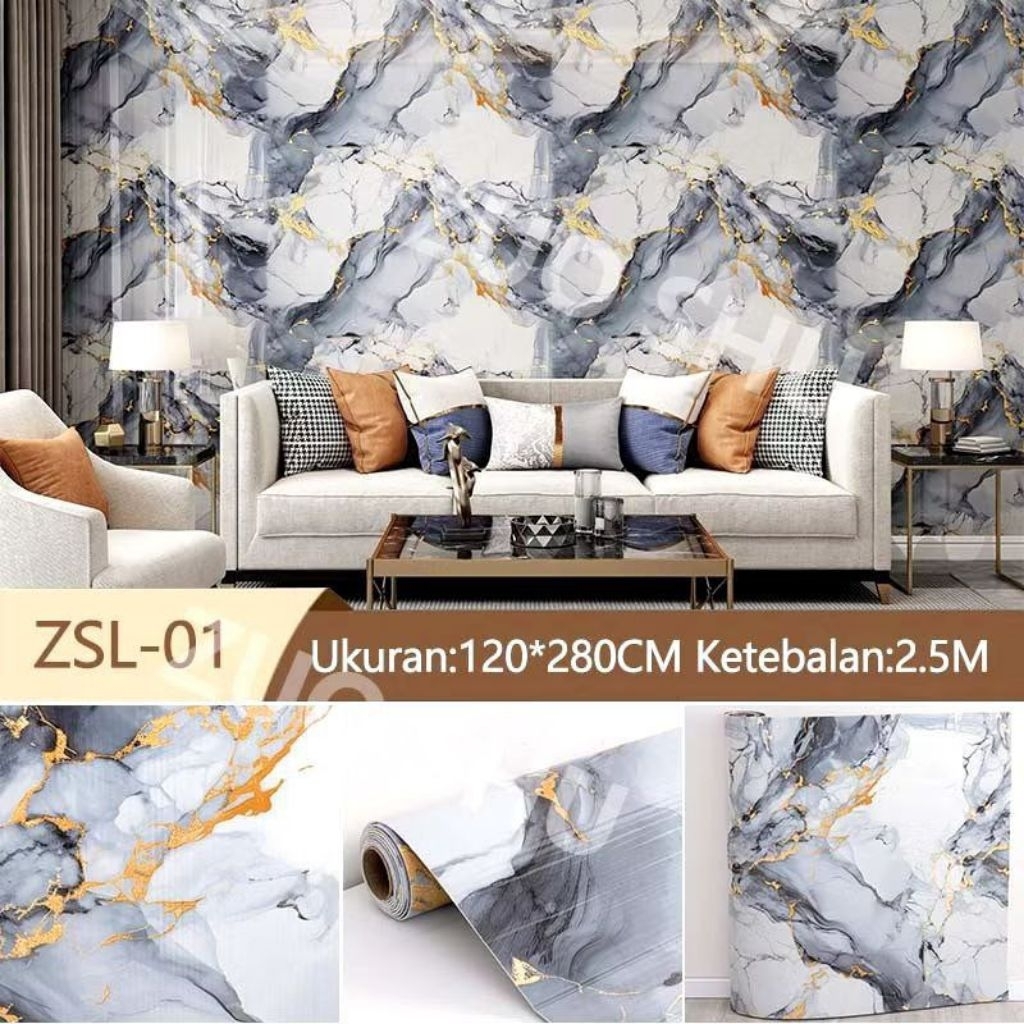 Walpaper dinding motif marble/marmer per rol 120cm x 280cm