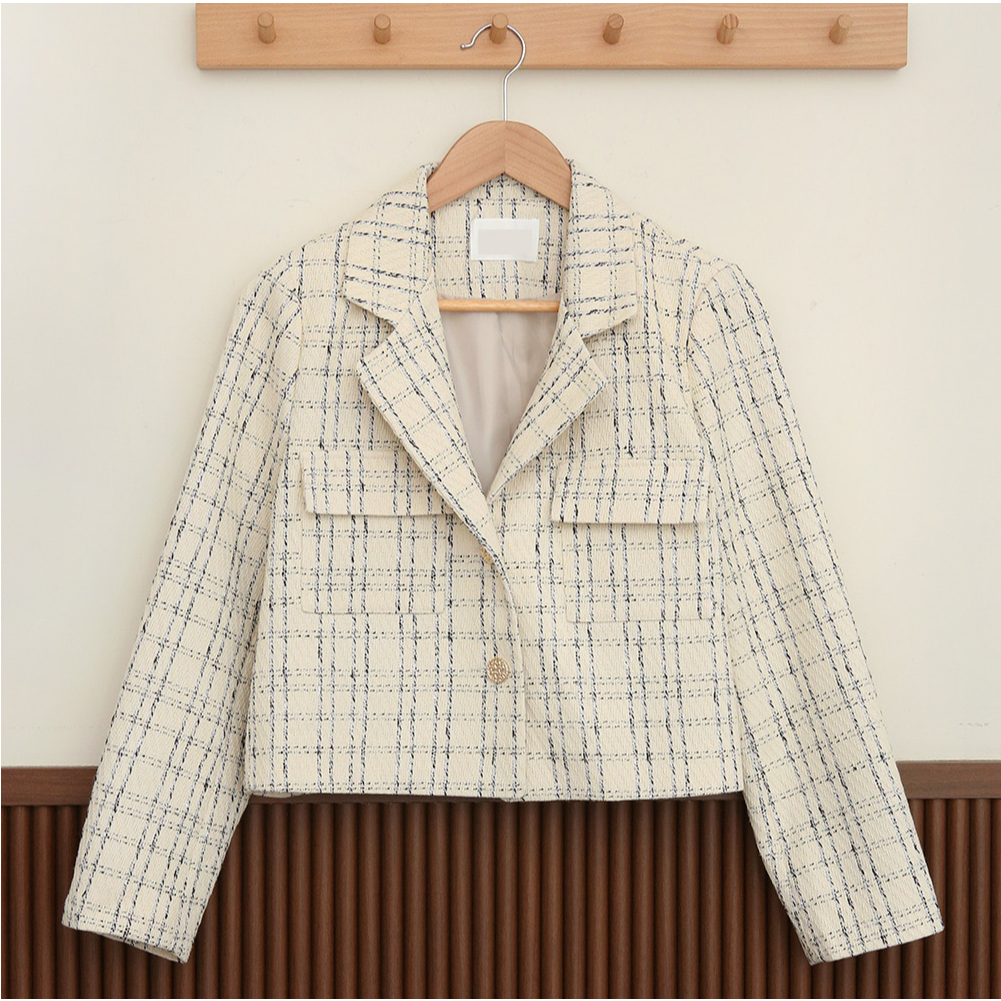 Jaket Wanita Crop Terbaru Lengan Panjang/ Jacket Korean Style Retro Plaid Import Crop/ Jacket Jaket 