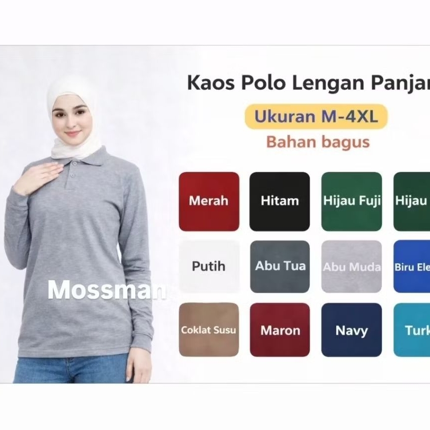 KAOS POLO LENGAN PANJANG WANITA - KAOS POLOS MUSLIMAH