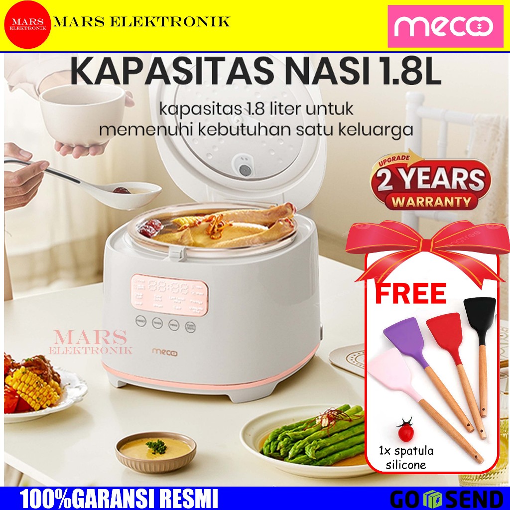MECOO MC2002 Most Aesthetic Rice Cooker 1.8L - Sakura Pink, Milky White, Irish Lilac