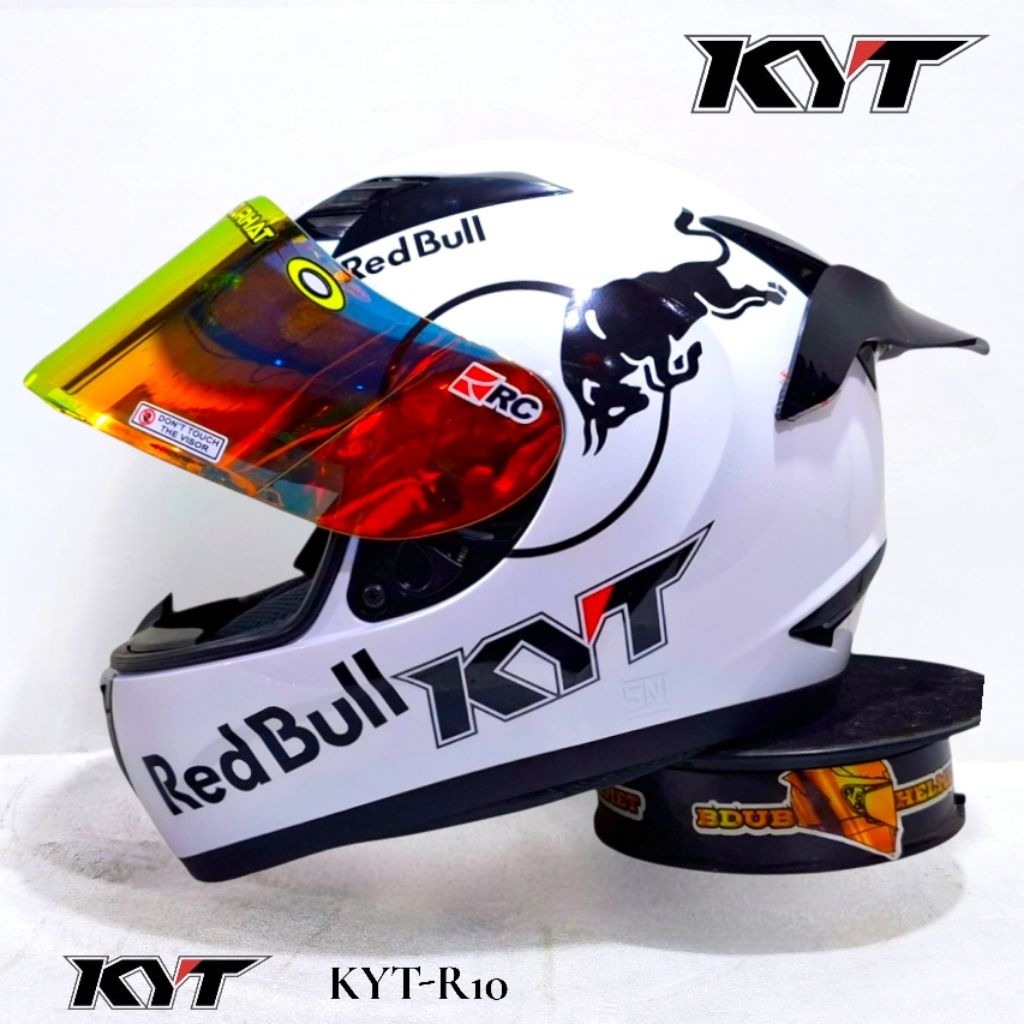 Helm KYT R10 White stiker Redbull paket ganteng original KYT