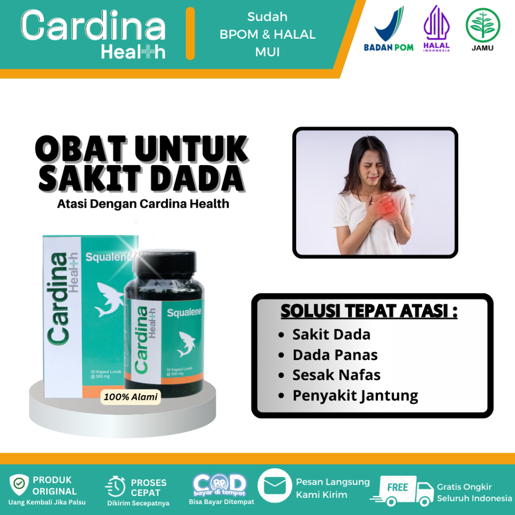 Cardina Health Squalene - Mengatasi Dada Terasa Nyeri, Dada Terasa Sesak, Dada Panas, Nyeri Dada Bag