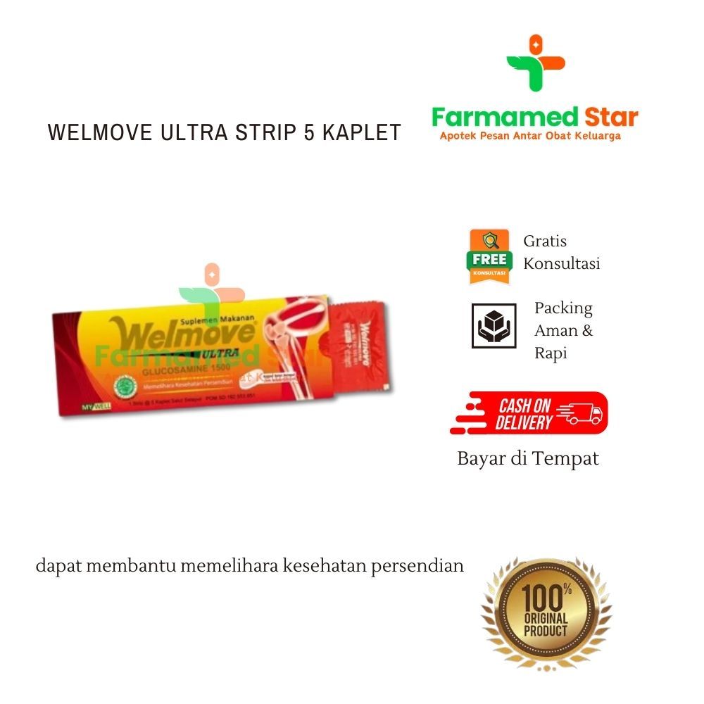 WELMOVE ULTRA STRIP 5 KAPLET - Suplemen Sendi Glucosamine 1500mg, Membantu Meredakan Nyeri Sendi