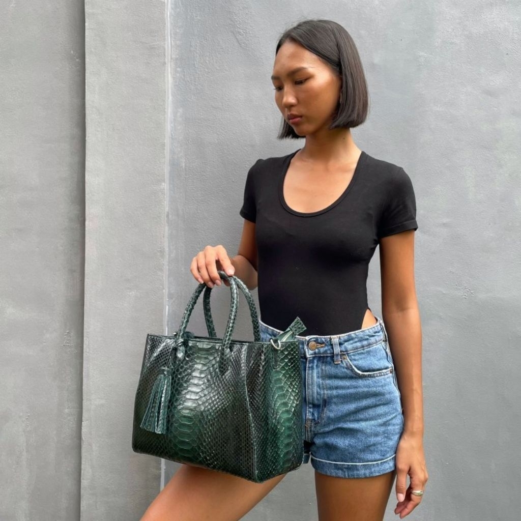 tote bag python tan color kulit ular asli