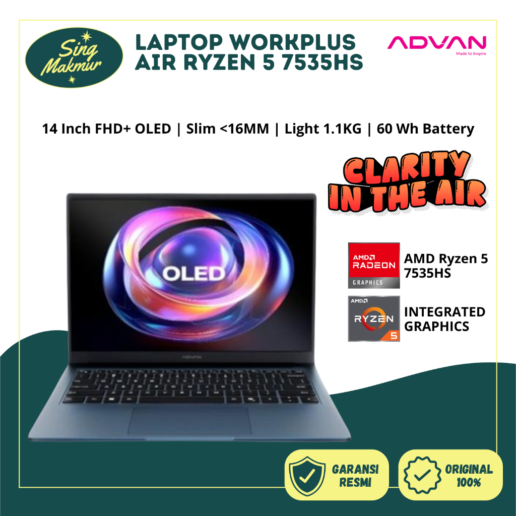 Advan Laptop Workplus Air Ryzen 5 7535HS 16GB 512GB W11