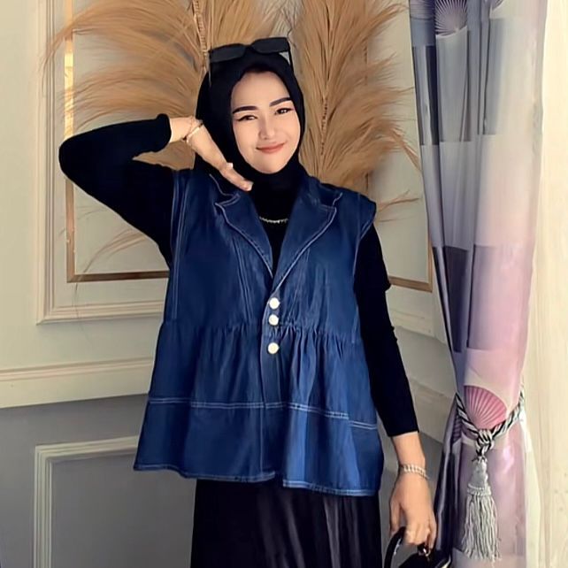 MELODIE VEST ROMPI JEANS OUTER WANITA / GEO VEST JACKET DENIM DEWASA