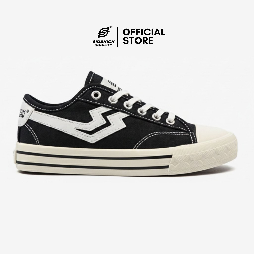 SidekickSociety - Sepatu Sneakers Flow Low Black White Pria Wanita 36-44 | Sepatu Sekolah SD SMP Ori