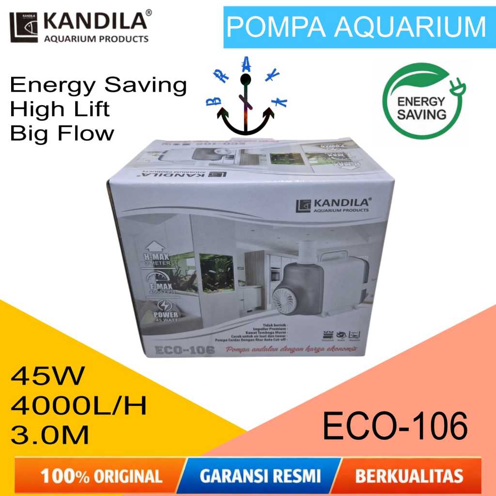 Pompa kolam Ikan koi - Mesin Pompa 4000 Liter air mancur Low Watt Naik 3 Meter Kandila ECO 106