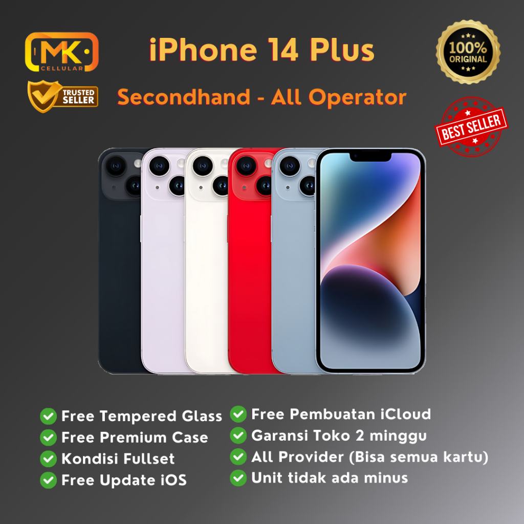 Second iPhone 14 Plus 128GB 256GB | Fullset Lengkap | All Operator | Bergaransi