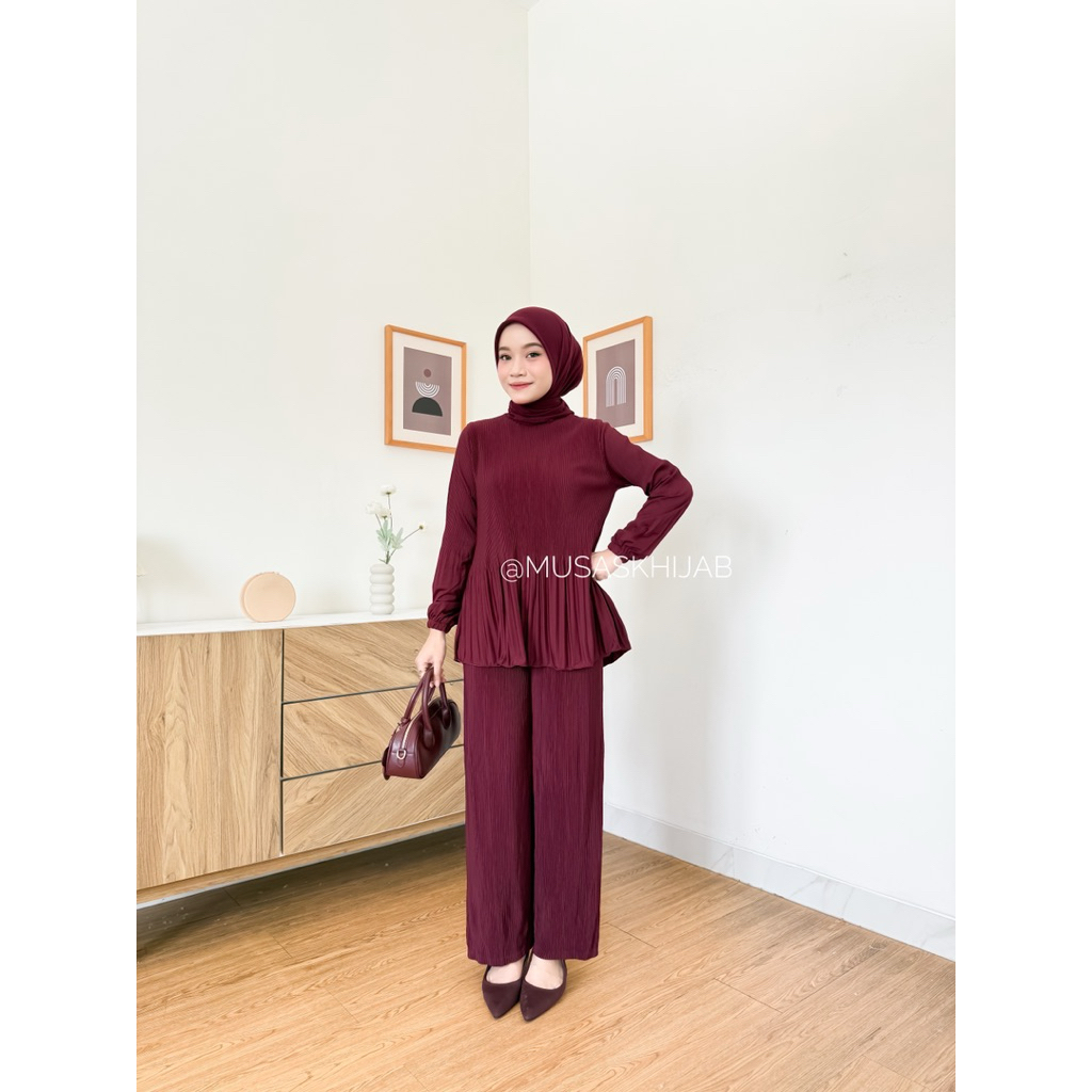 ONE SET PLISKET / SETELAN WANITA / BLOUSE PLISKET A011 & CELANA KULOT LIDI 09