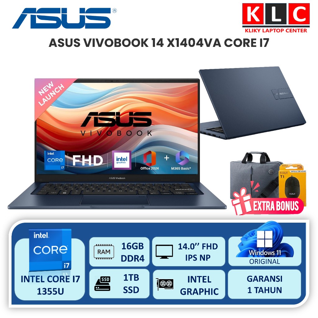 Laptop Core i7 Asus Vivobook 14 X1404VA RAM 16GB SSD 1TB 14.0 FHD WIN11 Laptop Baru