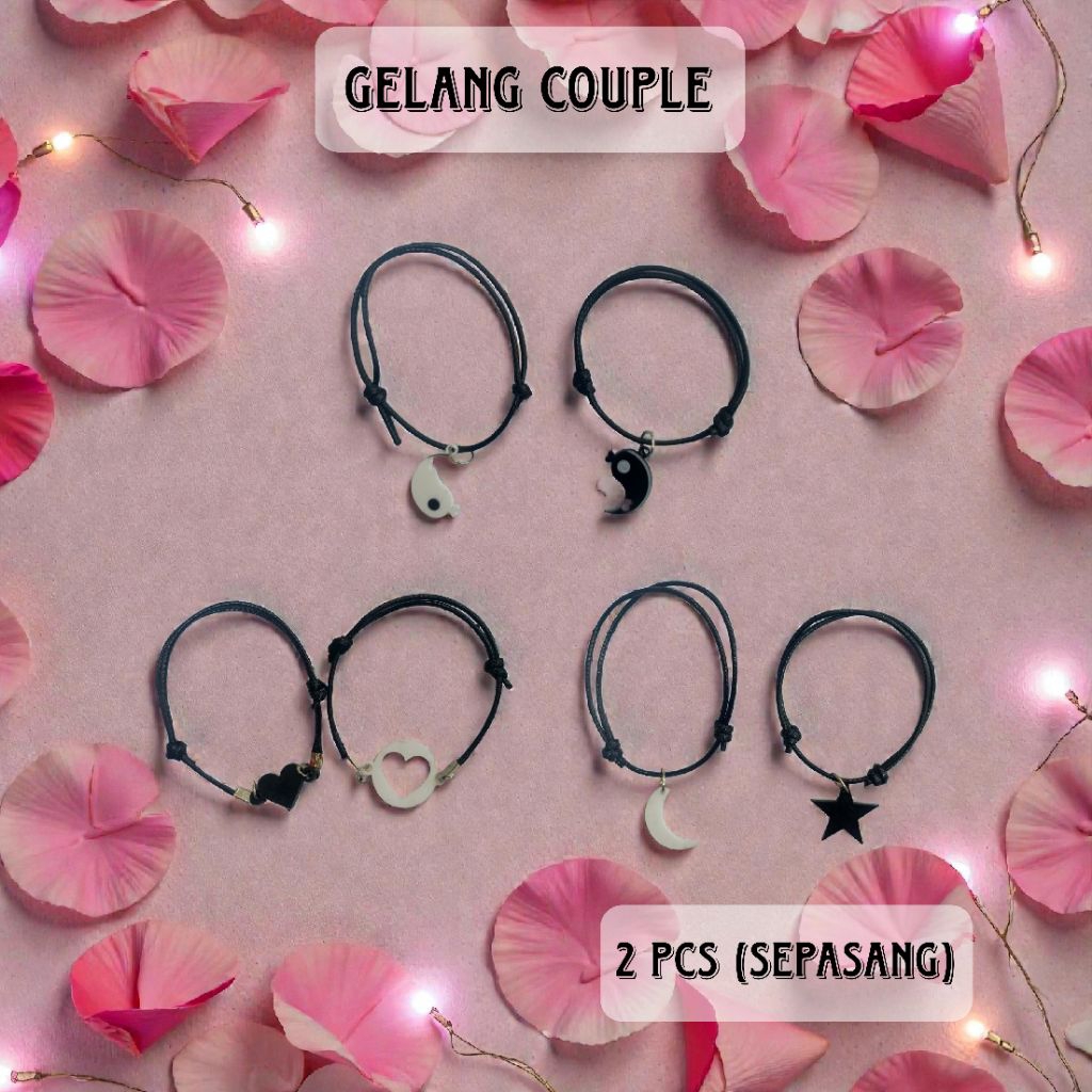 2 pcs (sepasang)  Gelang couple Korea tali serut gelang couple romantis bulan bintang, love, Yin dan