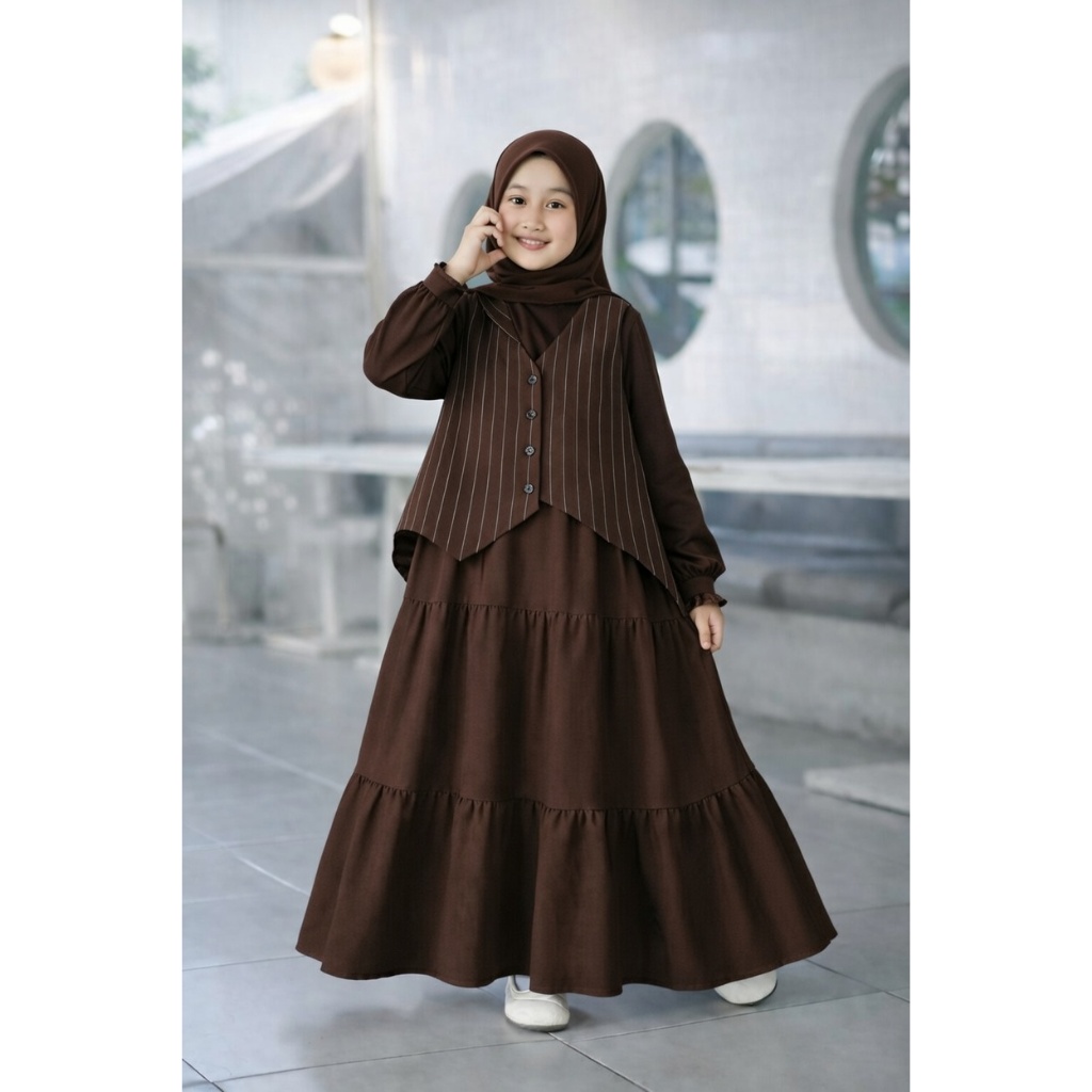 Gamis Anak Perempuan Model Rompi Stripe Premium | Baju Muslim Anak Syari Elegan