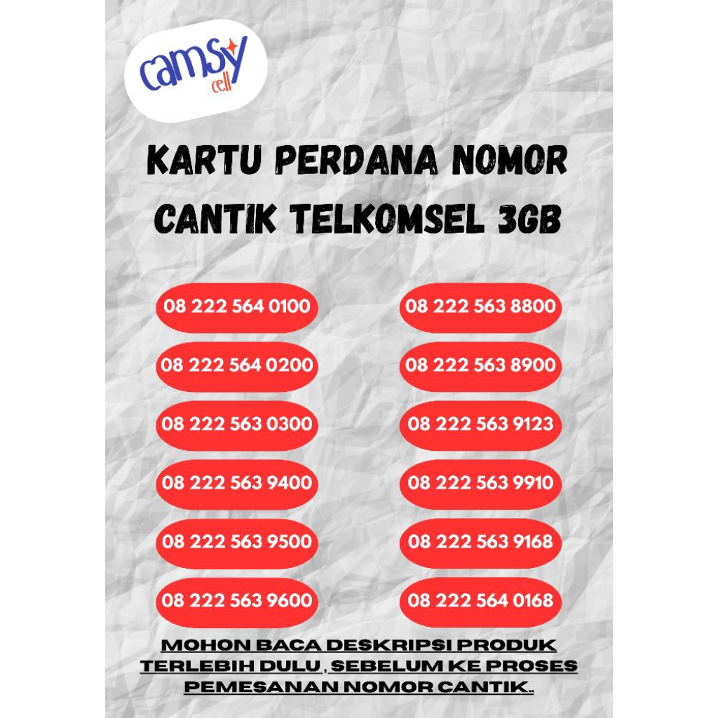 Nomor Cantik Telkomsel 08 222 | Kartu Perdana Telkomsel 3GB | Nomor Rapi Telkomsel