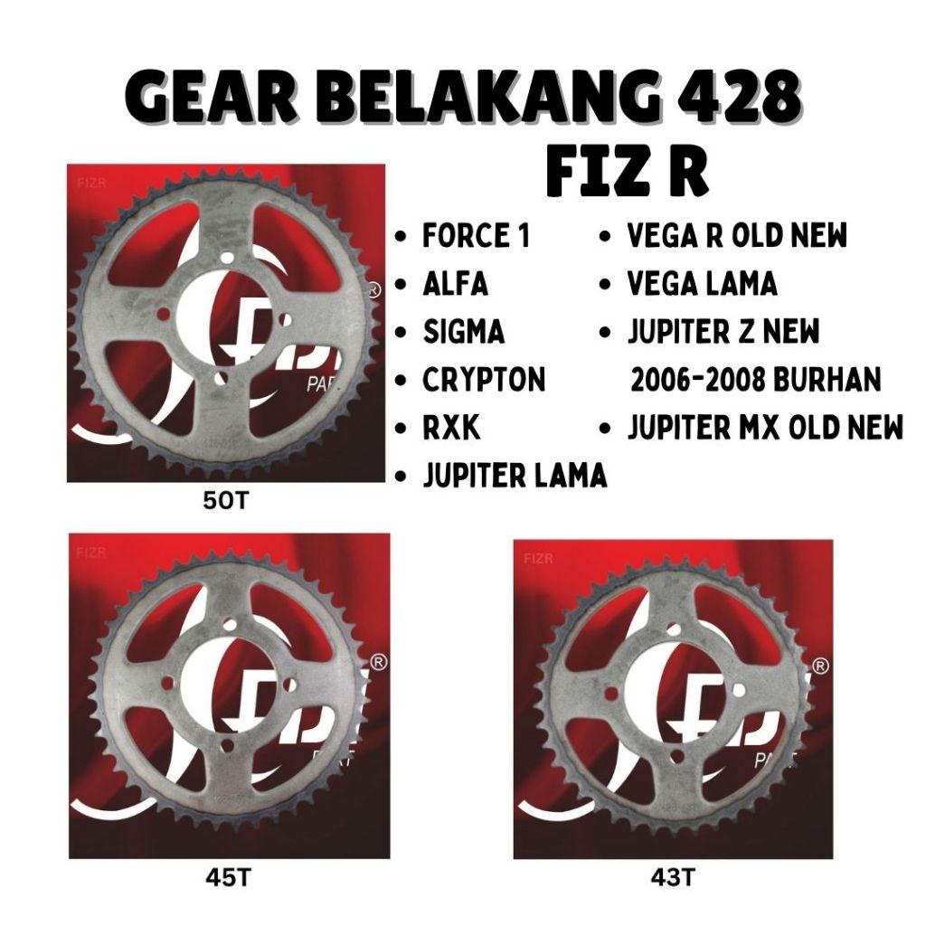 KEIJI GEAR BELAKANG 428 40T 43T 45T 50T YAMAHA FIZ R FIZR / FORCE1 / JUPITER LAMA OLD Z BURHAN / RXK