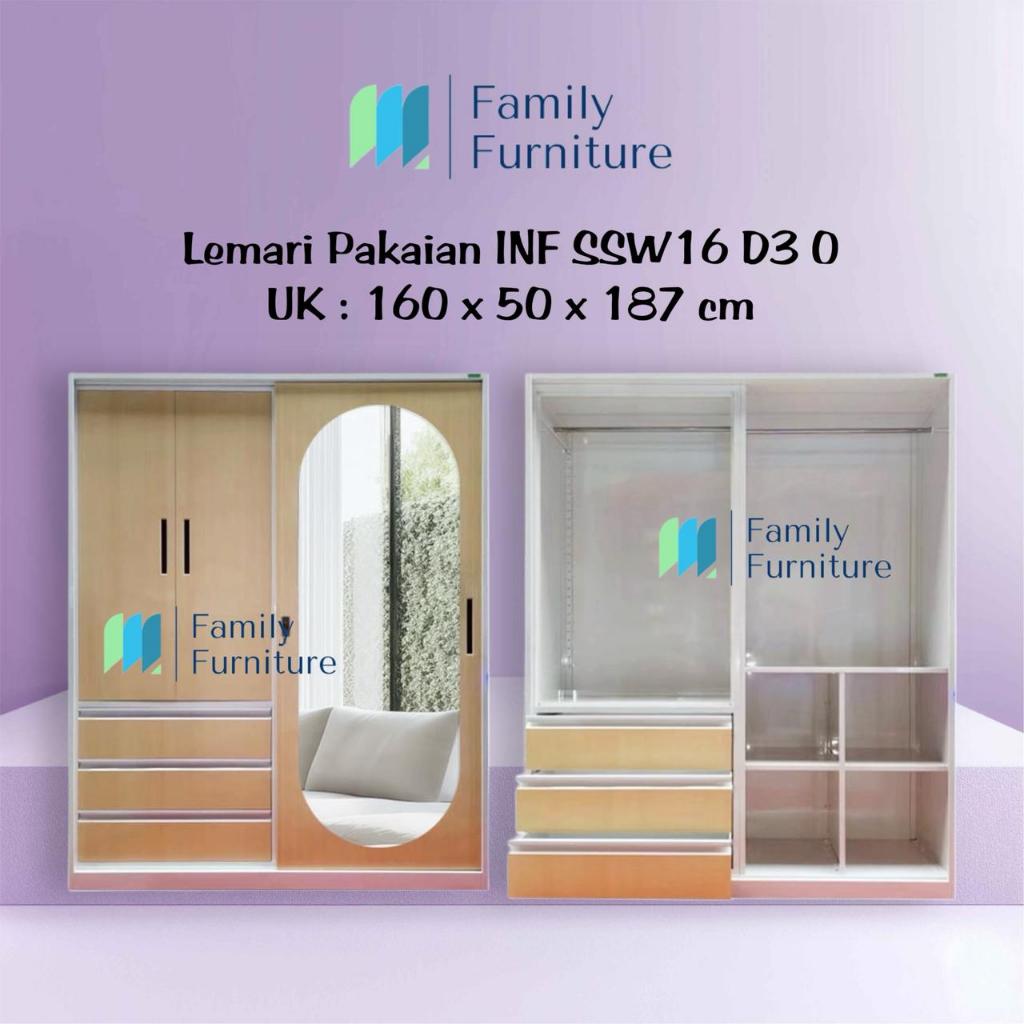 Lemari Pakaian Plat Besi Pintu Slide kombi Buka (INF SSW16 D3 O) (K, G.GUS )