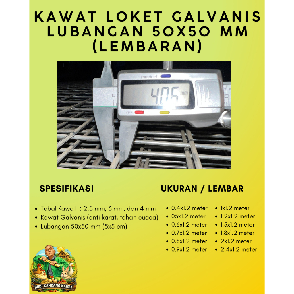 Kawat Loket Galvanis 4 mm Lubang 50×50 mm (5x5 cm) – Super Heavy Duty | Lembaran 0.4–2.4 × 1.2 Meter