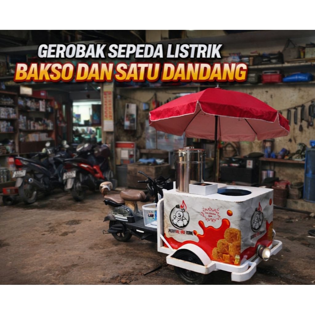 gerobak sepeda listrik bakso keliling dan satu dandang free ongkir