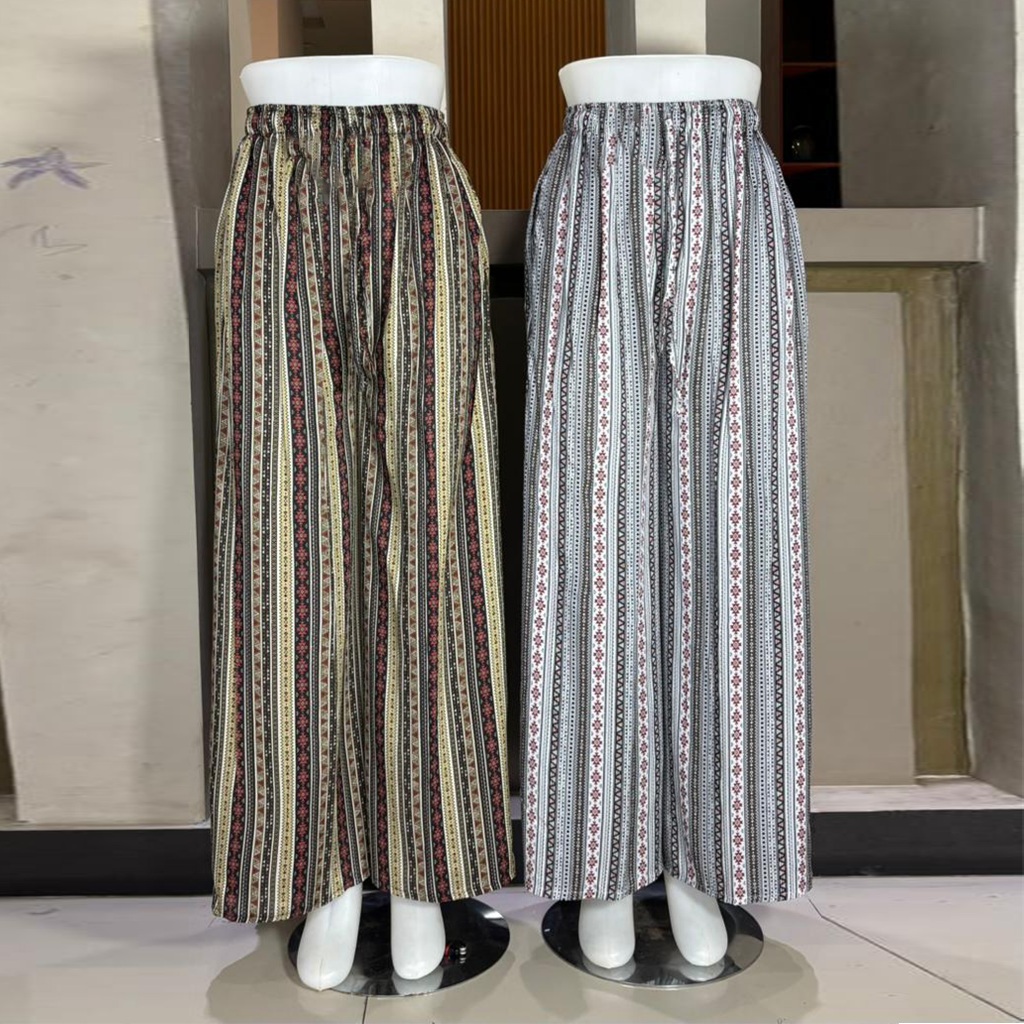 Celana Panjang Wanita Kulot Rayon Motif Batik Salur Bahan Premium Rok