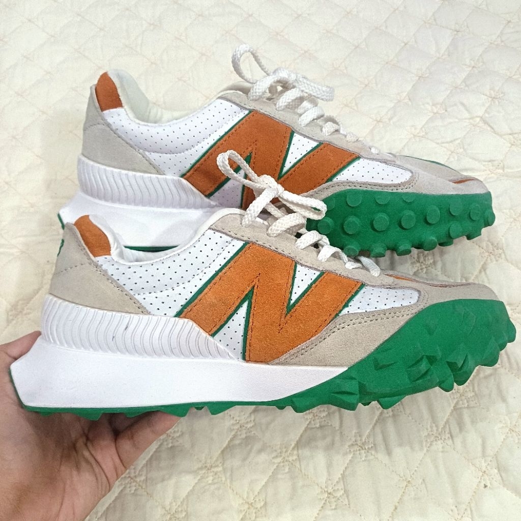 Casablanca x New Balance XC-72 'Orange Green' Sneakers White Perforated Leather Upper Gray Suede Ove