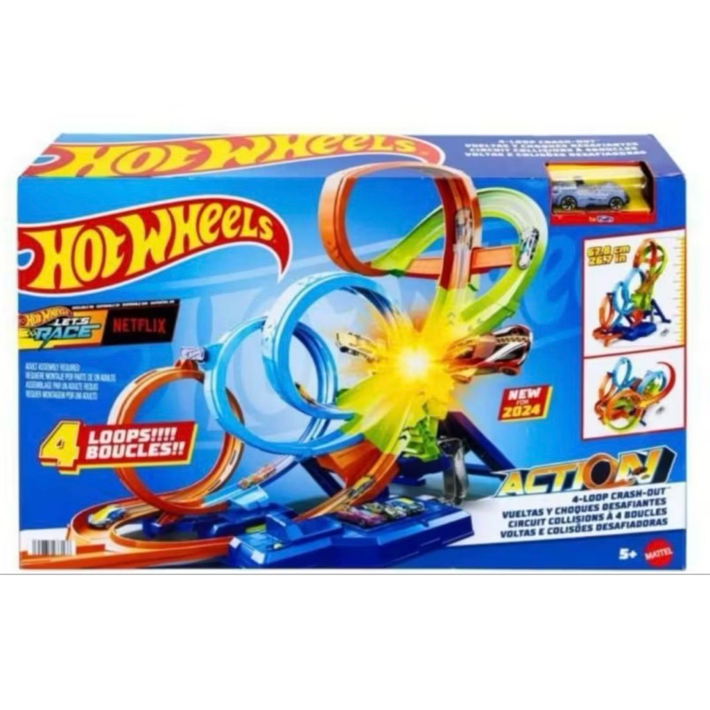 preloved Hotwheels Hot Wheels Action 4-Loop Crash Outlook Track set with Motorized Booster HXR70