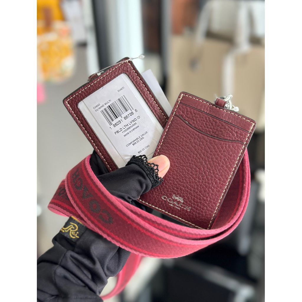 LANYARD ID WEBBING STRAP PEBBLE LEATHER WINE MULTI