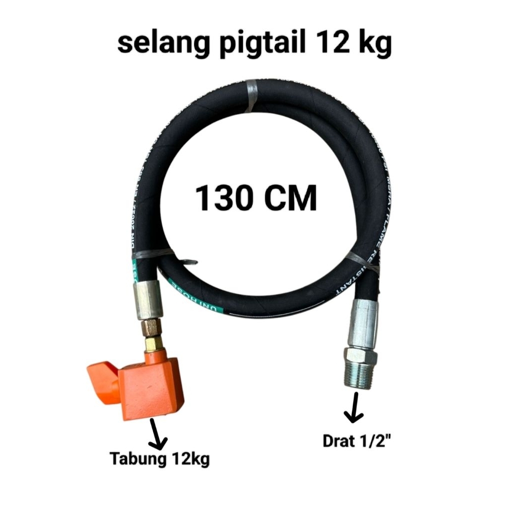 selang pigtail gas 12kg panjang 130cm + regulator