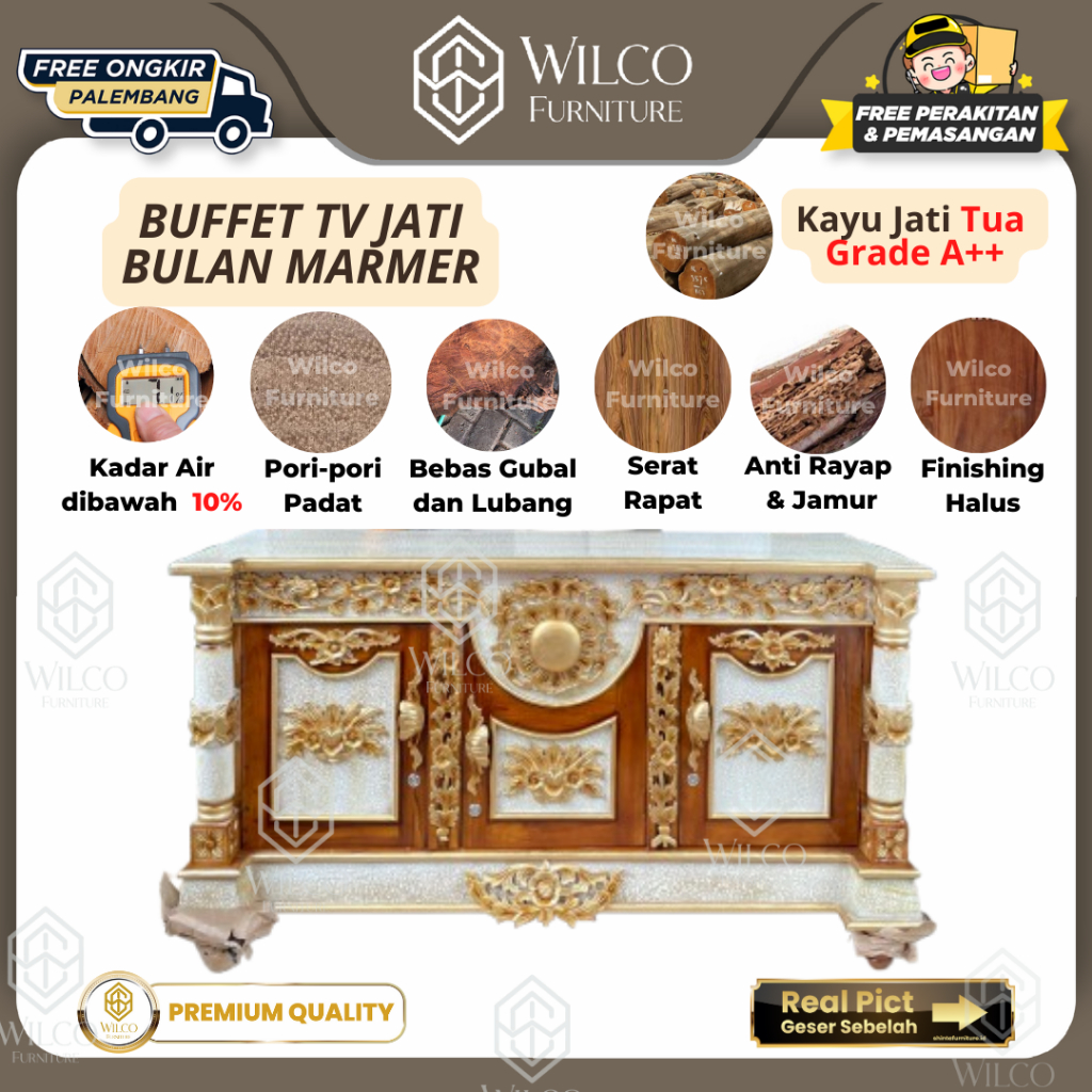 Buffet TV Jati Bulan Marmer | Bufet TV Rak TV Bulan Jati Marmer