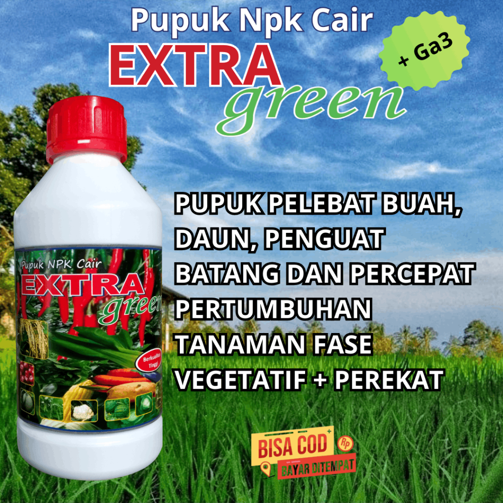Pupuk NPK Cair Extragreen 1 Liter Untuk Pertumbuhan Tanaman Dan Sayuran + Perekat