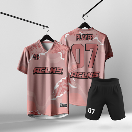 Jersey Futsal Tim Unisex Motif Abstrak Pink Salmon Putih Full Printing