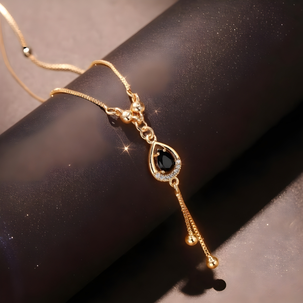 Kalung Titanium Wanita Rose Gold Liontin Batu Giok Permata Fashion Hijab