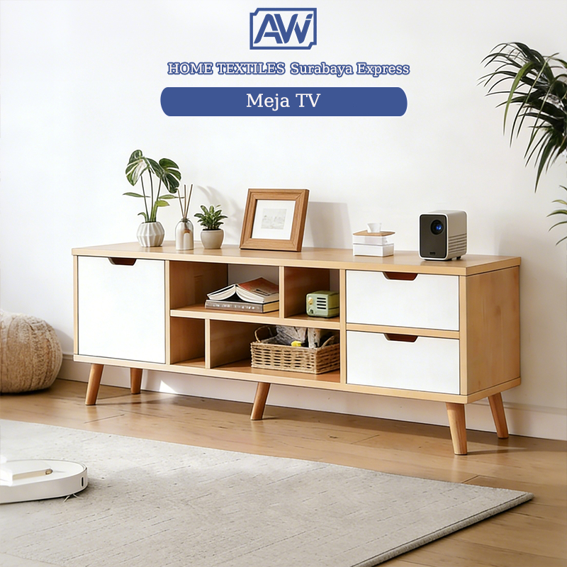 Meja TV 140CM Rak TV Minimalis Modern Kabinet TV Kayu Serbaguna Buffet TV Murah Awet