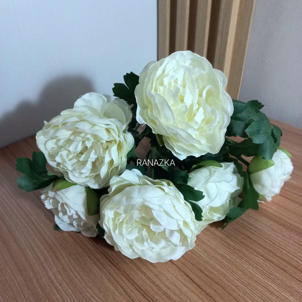 BW-11/ Bunga Mawar Putih Kehijauan Premium 6 Kuntum/ Tanaman Hias Plastik Artificial Dekorasi Hiasan