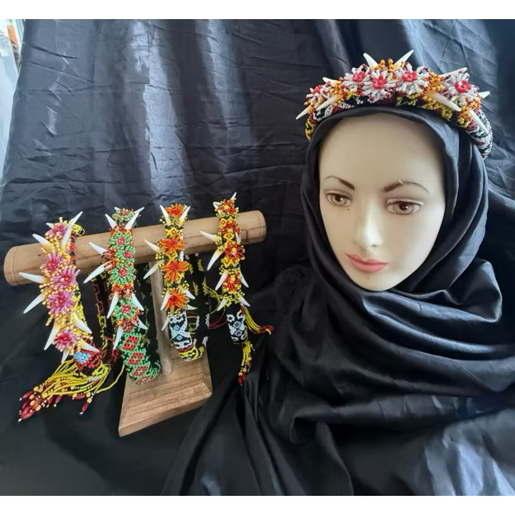 Kayan Art  - Bando Wanita Manik Dayak / Topi Bulat Cewe Manik Dayak Kalimantan