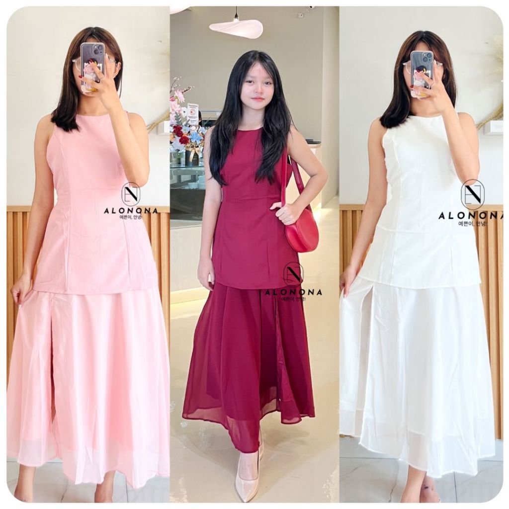 XINRU DRESS GAUN PAKAIAN ATASAN WANITA BAJU IMLEK CNY MAROON MERAH PINK PUTIH PESTA KONDANGAN